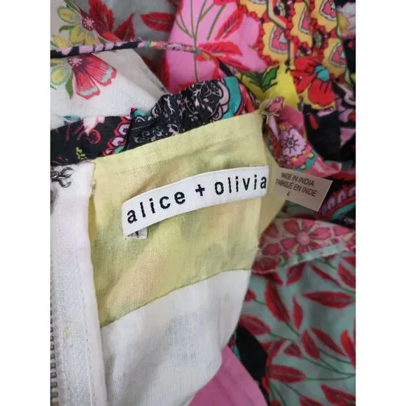 chinese dress ladies Alice+Olivia Imogene Mixed-Print Tiered Ruffle Maxi Dress  White Chocolate  Couture